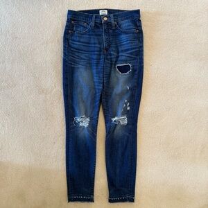 J Crew Distressed High Rise Skinny Toothpick jeans